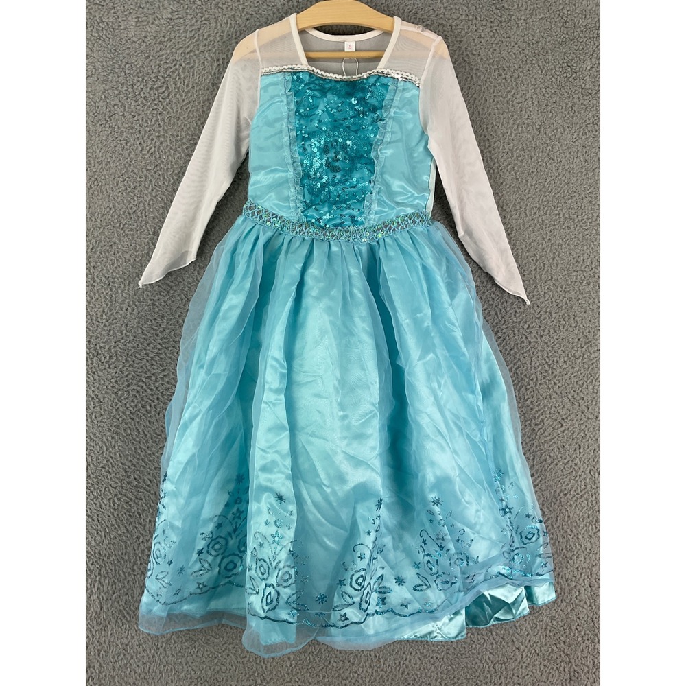 Unbranded Costume Dress Kids 120 Blue Sequin Glitter Tulle Princess Ice Queen